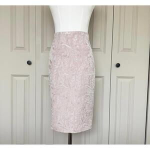 Maggy L Blush Jacquard Pencil Skirt Womens Size 4 Textured Floral Lined Elegant